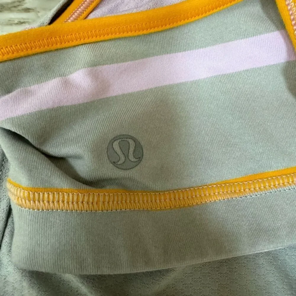 Lululemon Silver Spoon Pop Stripe Heathered Light Gray No Limits Tank Top Size 6